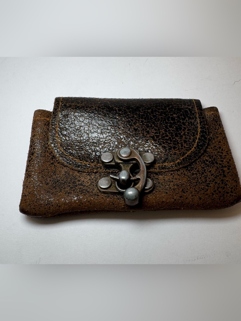 Vintage Distressed Brown Leather Belt Pouch Utility Bag w/ Swing Arm Clasp